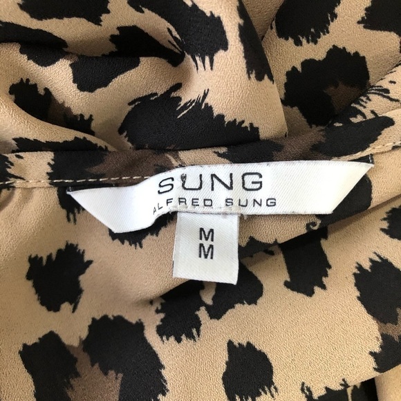🎄Alfred Sung animal print shirt  brown/black SZ M - Picture 7 of 9